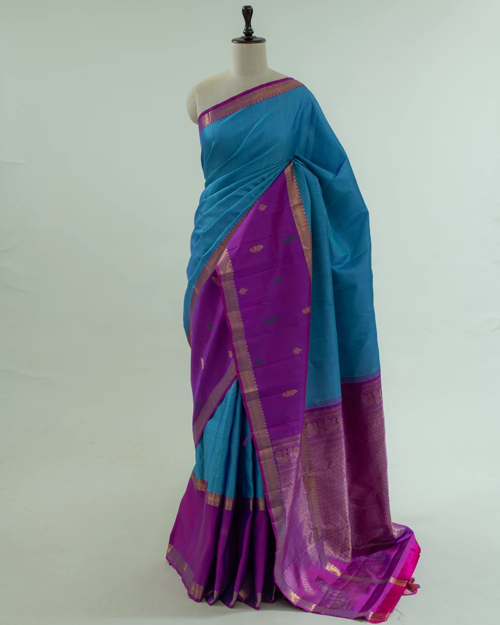 Blue & Meganta Kanjivaram Handloom Silk Saree
