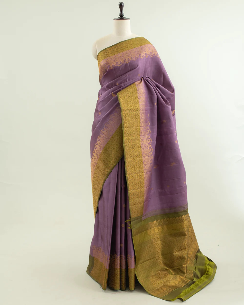 Lavender & Green Kanjivaram Handloom Silk Saree