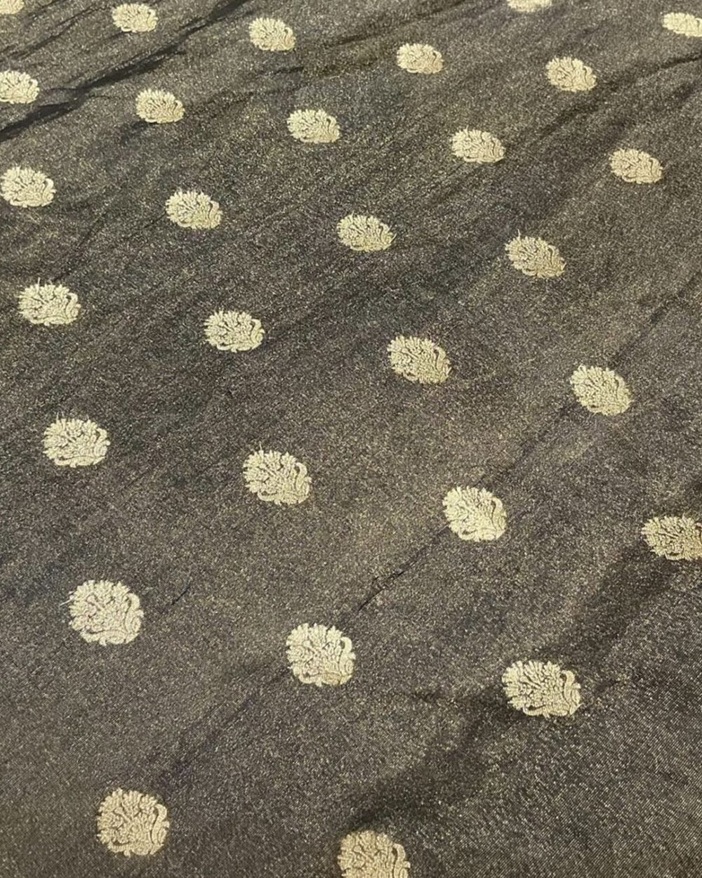 Black Tissue Silk Zari Butta Fabric