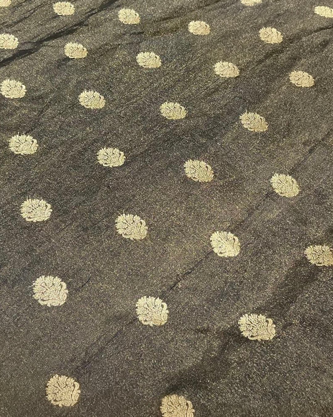 Black Tissue Silk Zari Butta Fabric