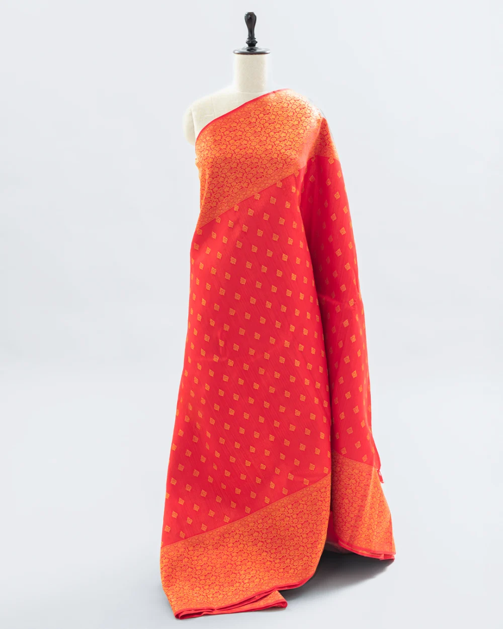 Coral Red Kanjivaram Silk Saree