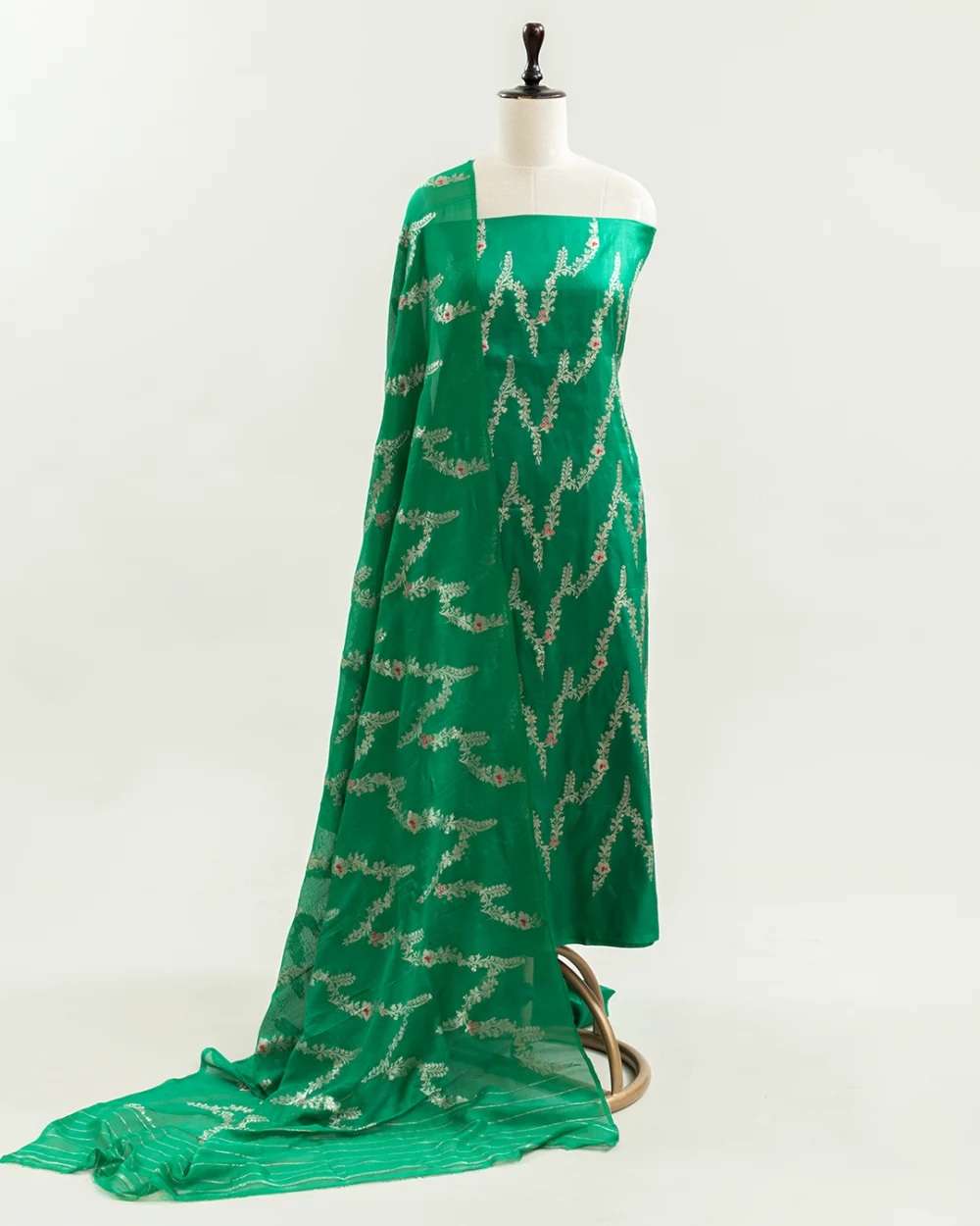 Dark Green Banaras Kadhwa Kurta Set