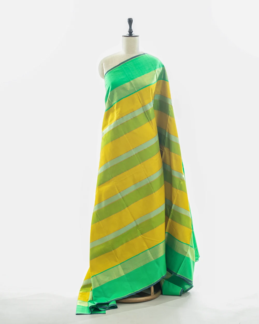 Stripe Yellow Kanjivaram Handloom Silk Saree