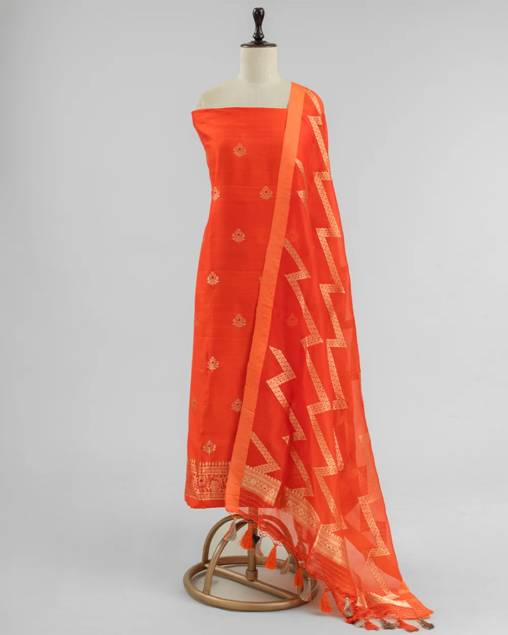 Orange Banaras Silk Kurta Set