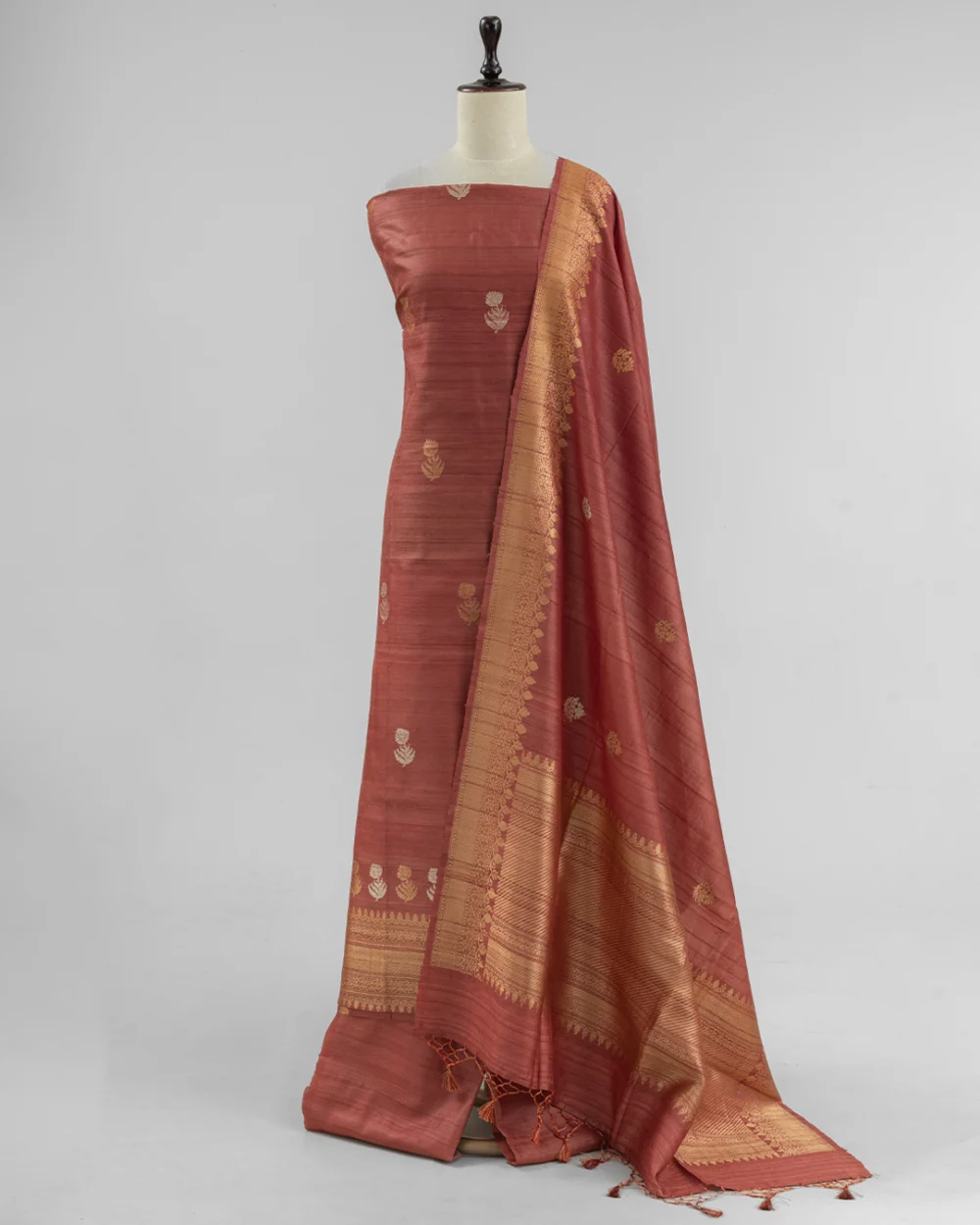 Terracotta Rose Tussar Silk Kurta Set