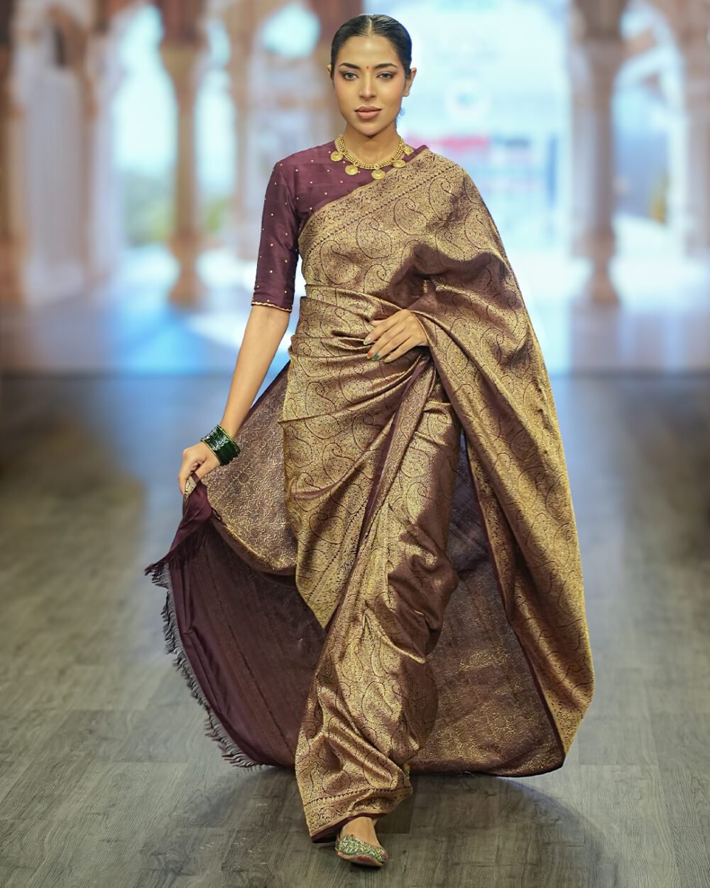 Brown Kanjivaram Handloom Silk Saree