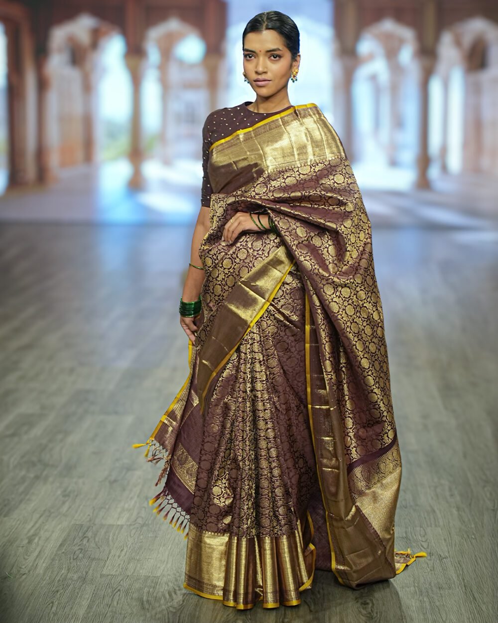 Brown Kanjivaram Handloom Silk Saree