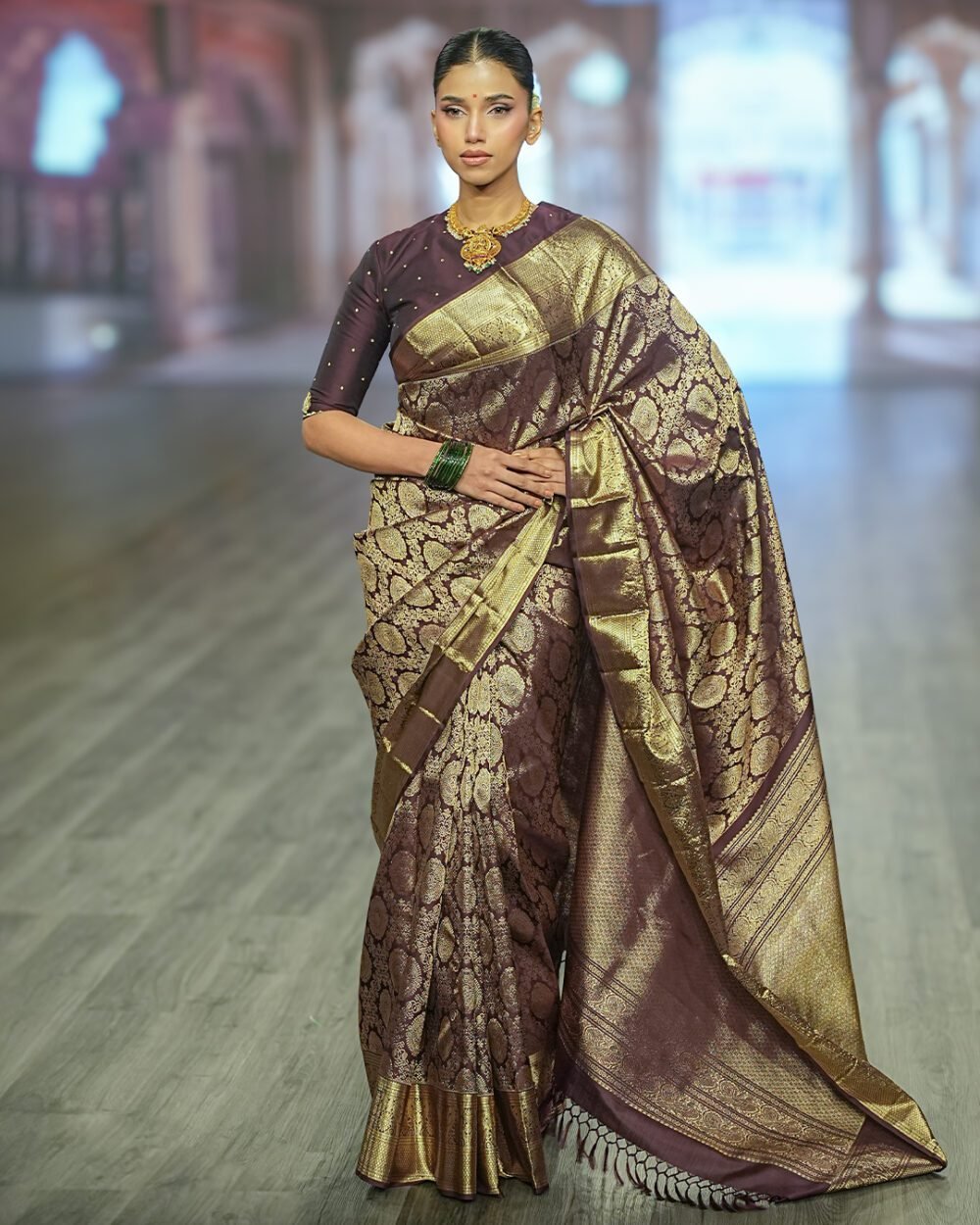 Brown Kanjivaram Handloom Silk Saree