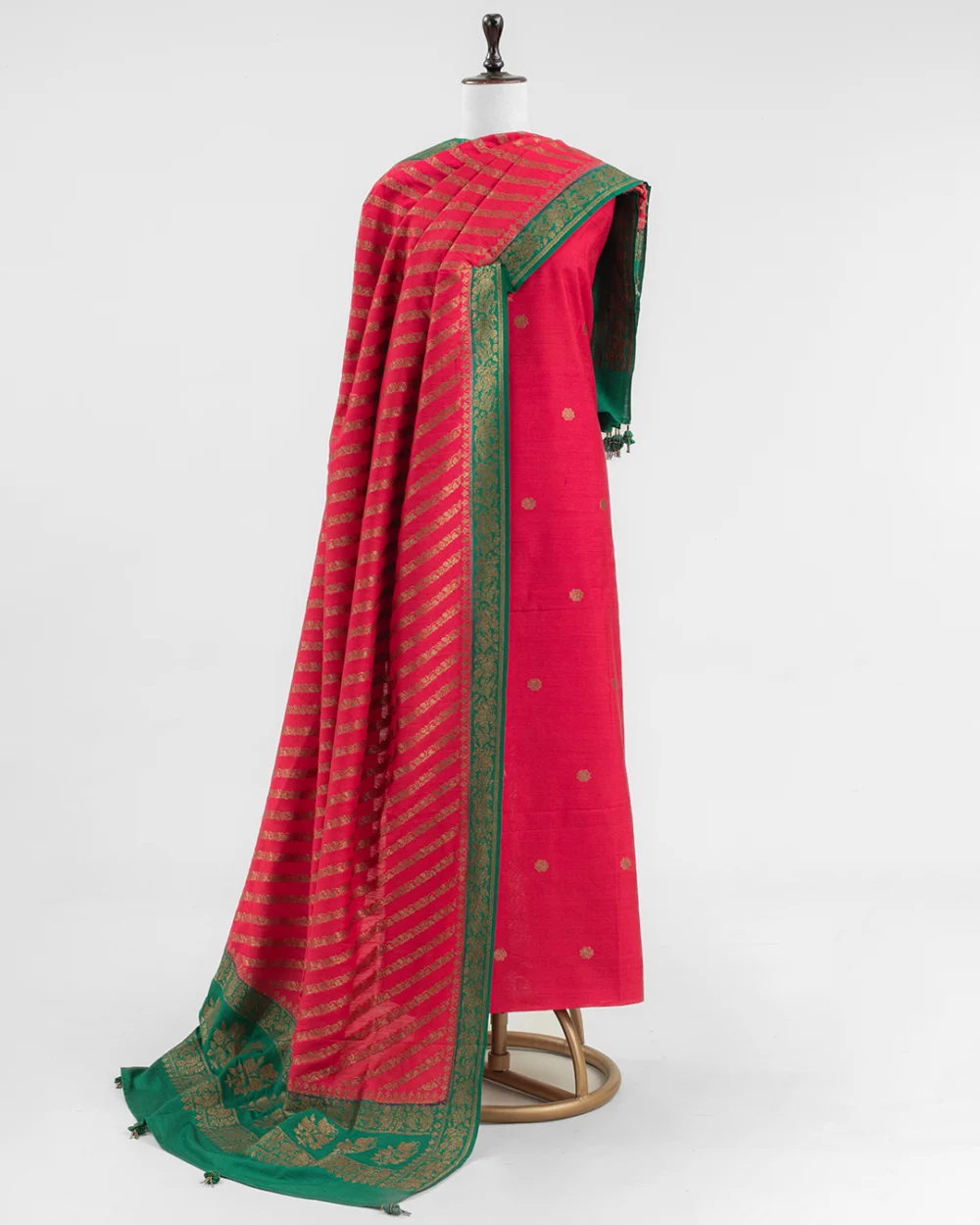 Crimson-Pink Tussar Kurta Set