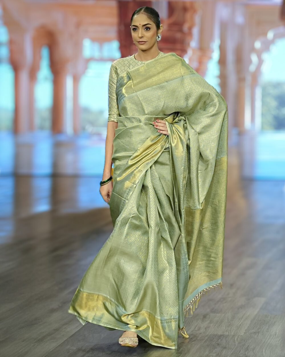 Sky Blue Kanjivaram Handloom Silk Saree