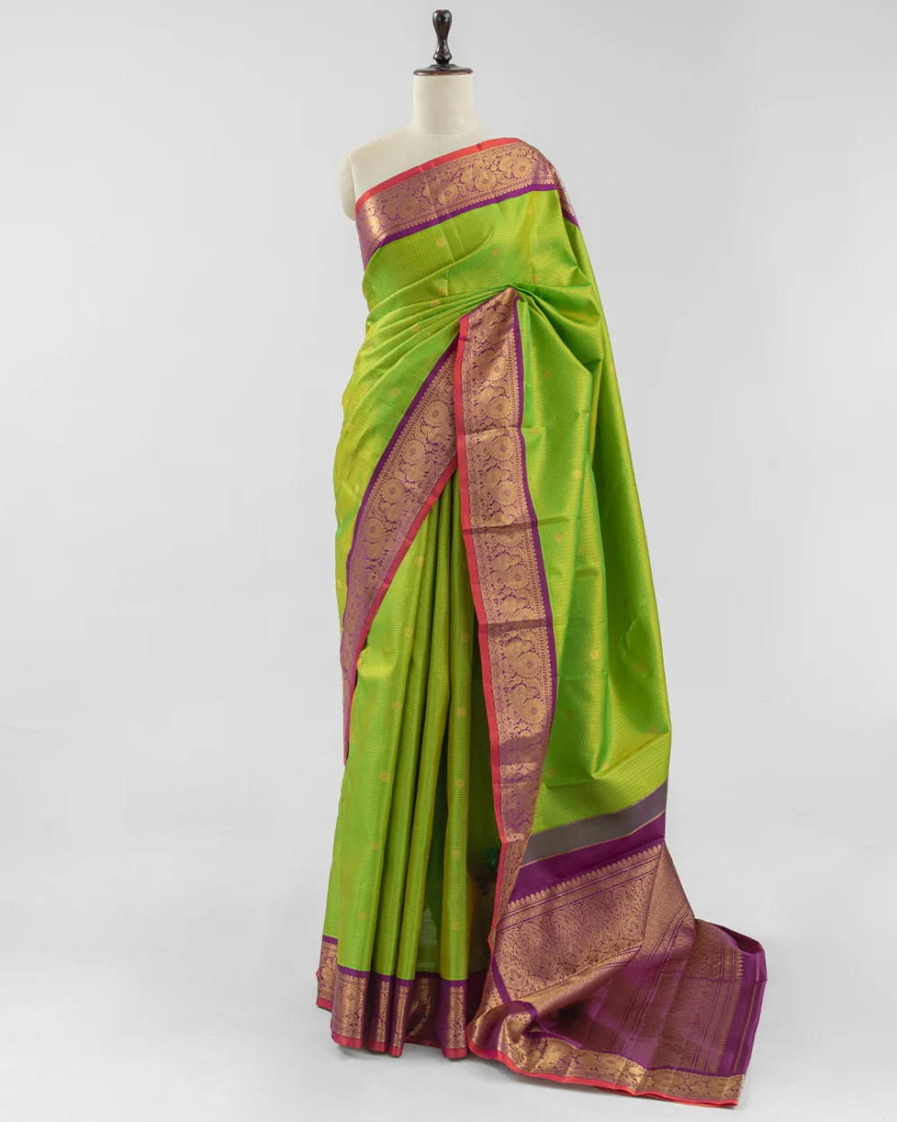 Parrot Green Kanjivaram Handloom Silk Saree