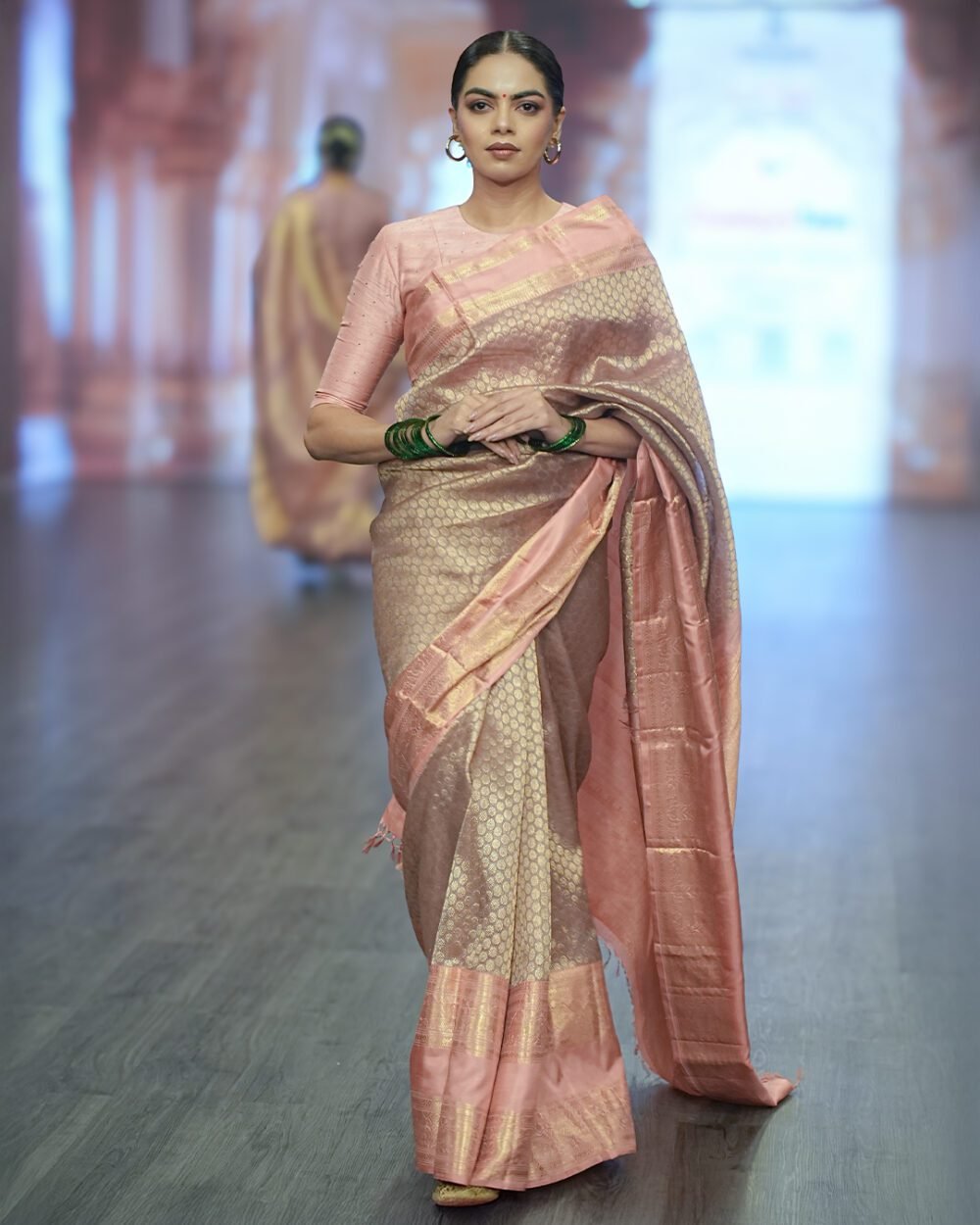 Deep Mauve & Pink Peach Kora Kanjivaram Handloom Silk Saree