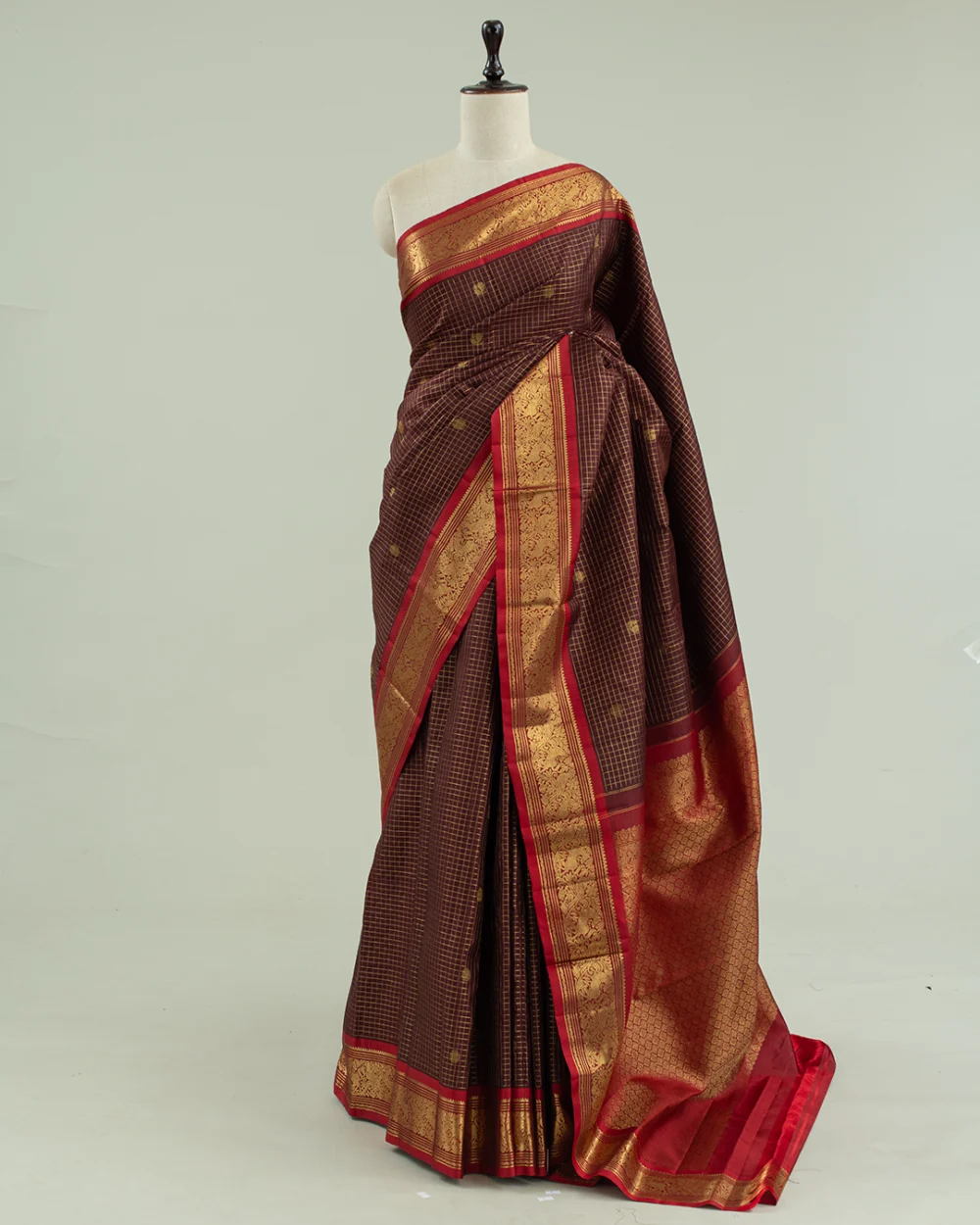 Brown Kattam Kanjivaram Handloom Silk Saree