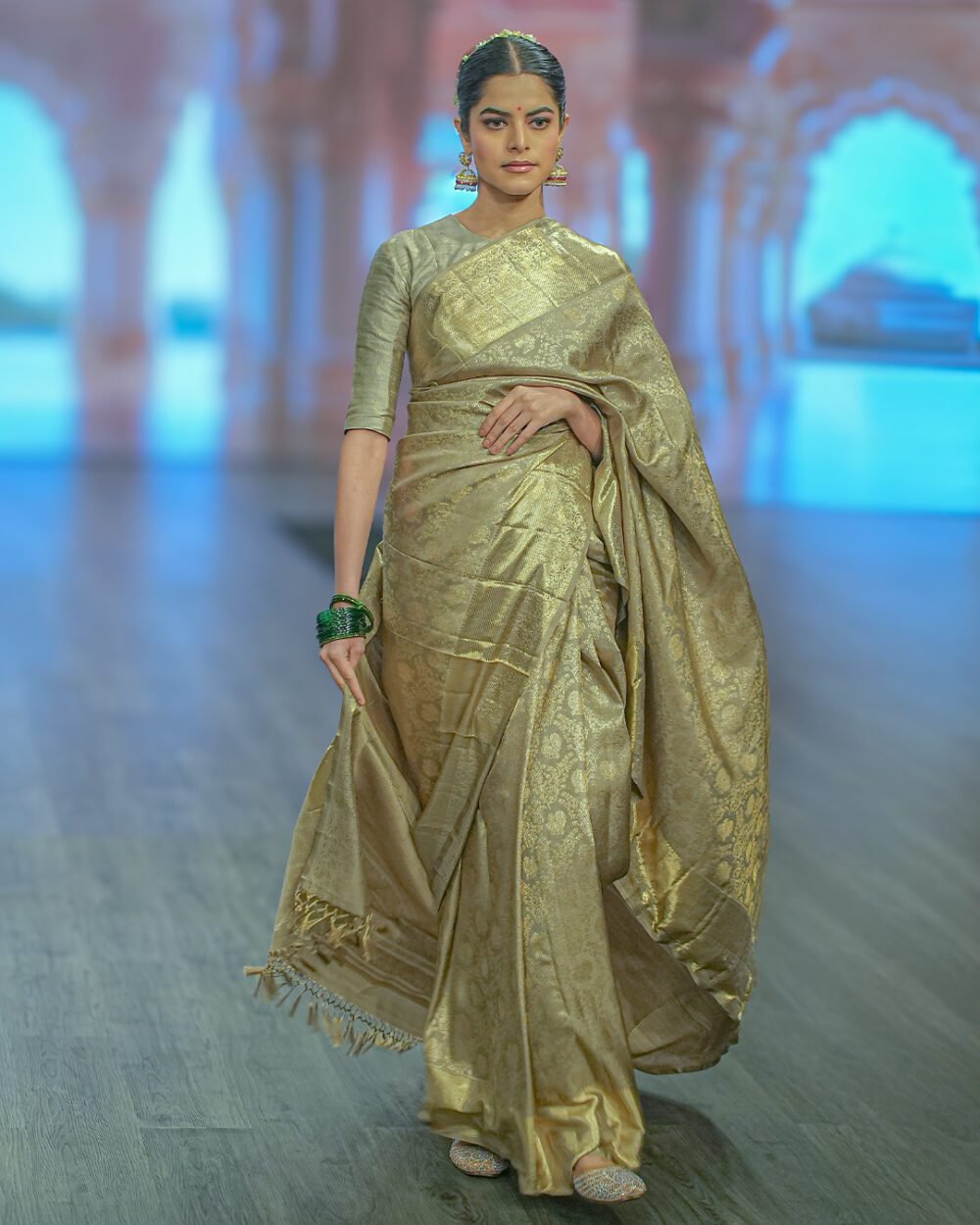 Warm Taupe Kanjivaram Handloom Silk Saree