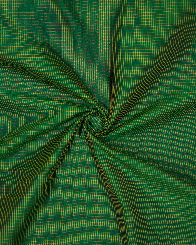 Green Silk  Checks Fabric