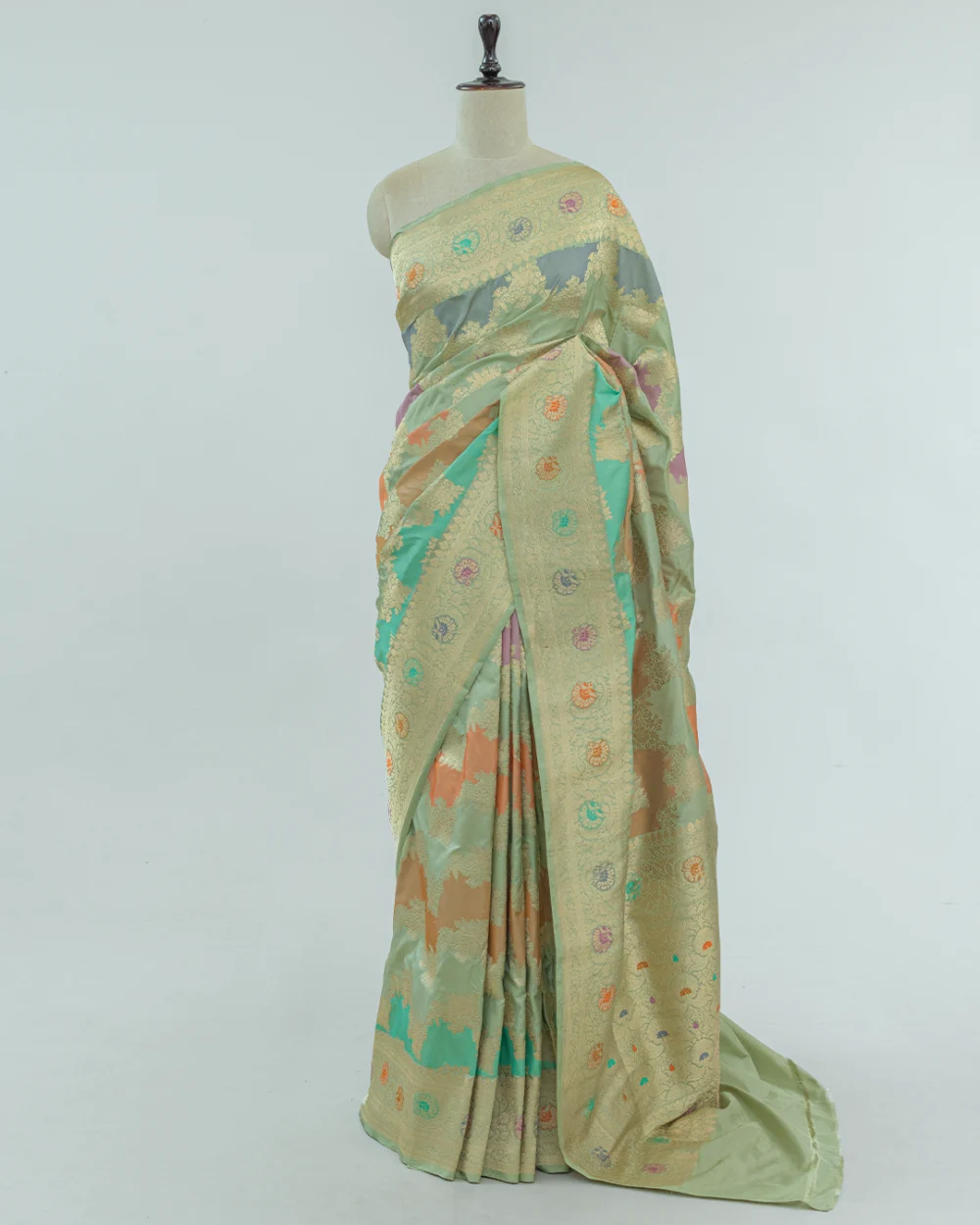 pistachio green Banaras Handloom Silk Saree
