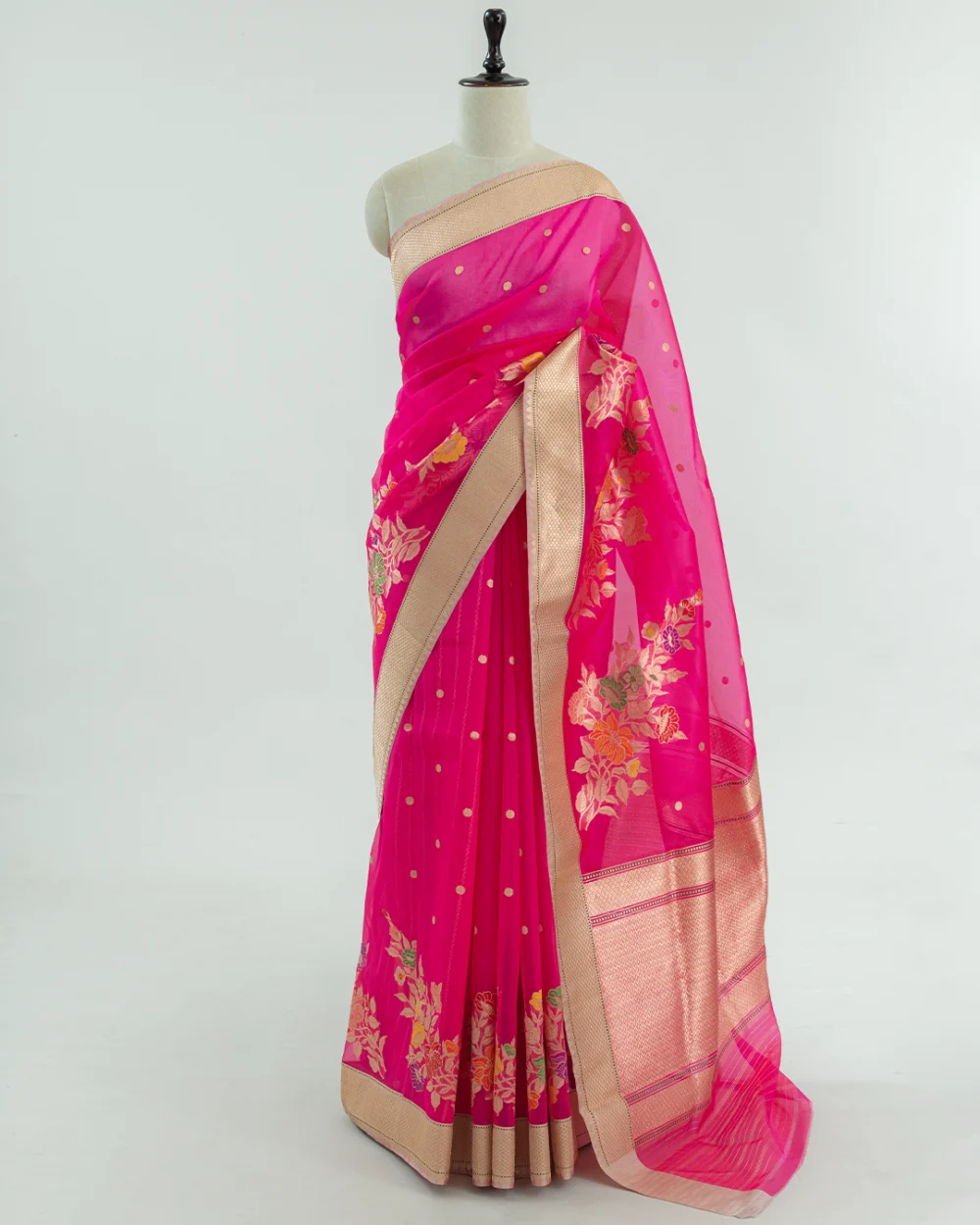 Hot Pink Kora Banaras Handloom Silk Saree